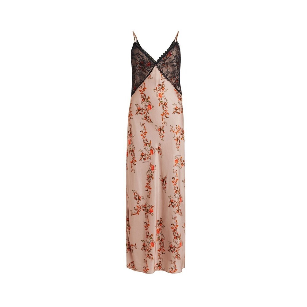 Allsaints Immy Oto Slip Dress Women's 10 Brown Floral Spaghetti Strap RED984